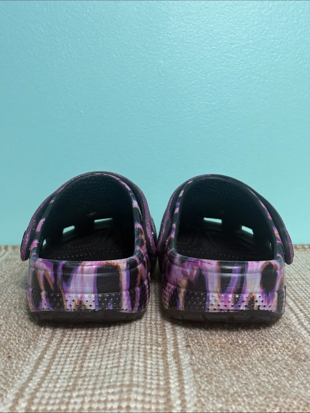 CROCS Kids Purple Leopard Print Clog with Glitter Strap. Croslite Foam. Size-J 2